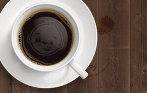 coffee infographic header with coffee cup and monkey head