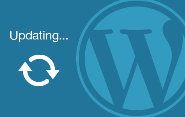 WordPress update screen with spinning wheel